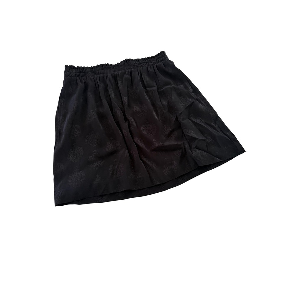 Ann Taylor Loft Black Jacquard Damask Smocked Waist Skirt Pockets Size M NWT